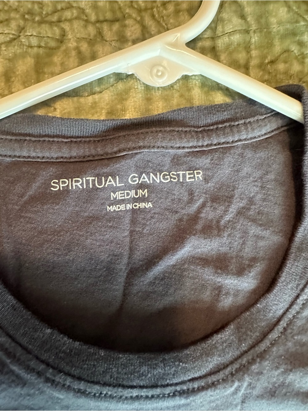 Spiritual Gangster Charcoal Gray Crew Tee with White Neck Print - Picture 3 of 4